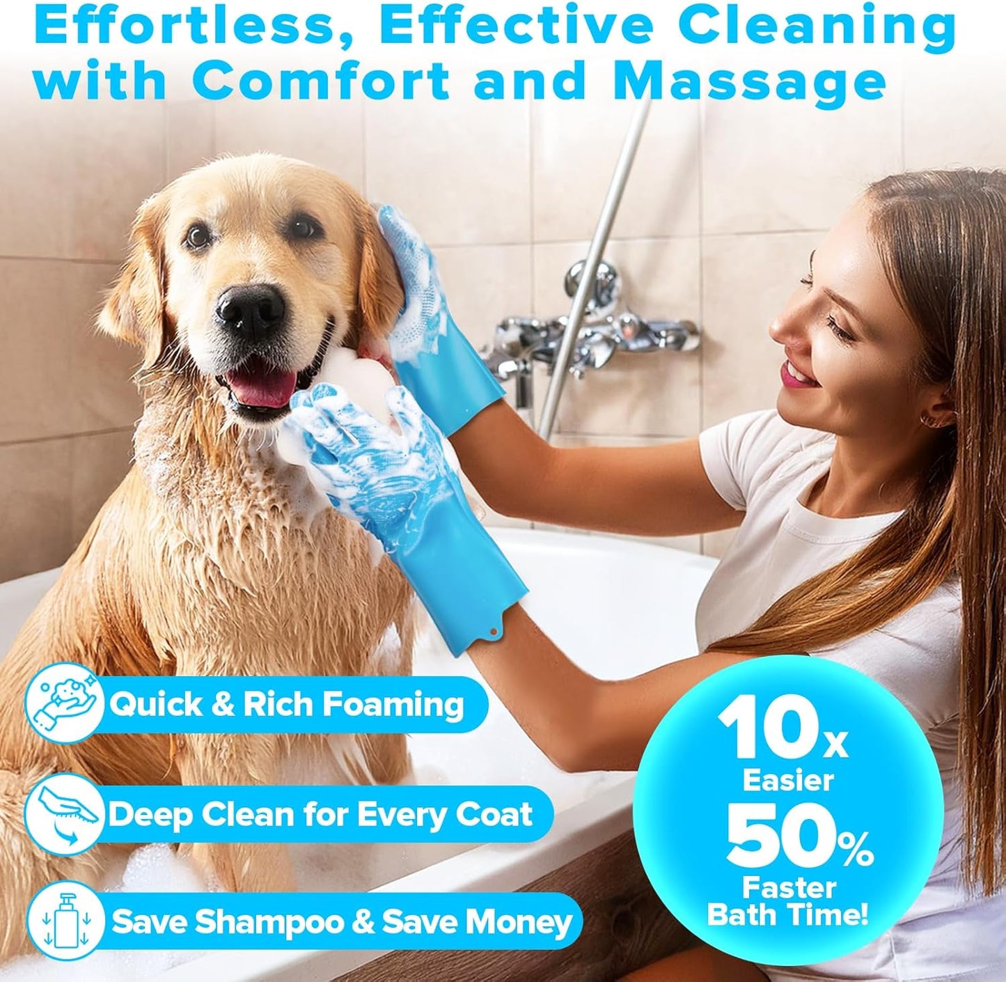 Augwind 6PCS Pet Grooming Kit for Dogs, Cats and Horses | Dog Washing Gloves | Cleanroom Gloves | Dog Bath Brush | Dog Bath Gloves | Dog Shampoo Brush | Dog Bath Supplies (Navy Blue)