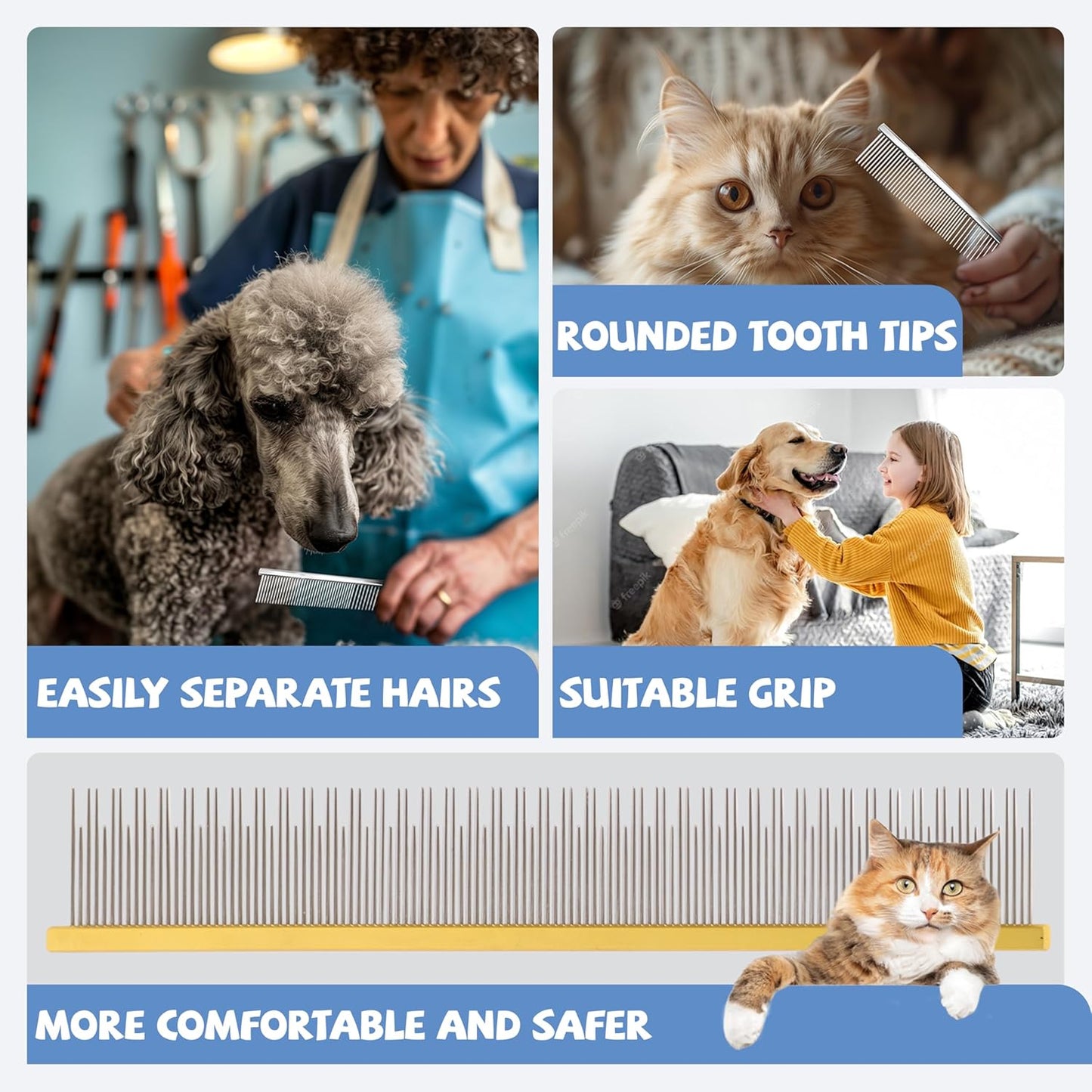 8.5 Inch Dual Tooth Pet Comb for Mats and Tangles,Poratable Grooming Dematting Comb for Indoor Long-haired Cats and Dogs,Pet Family Supplies,Removing Tangles,Knots,Undercoat and Excess Hair