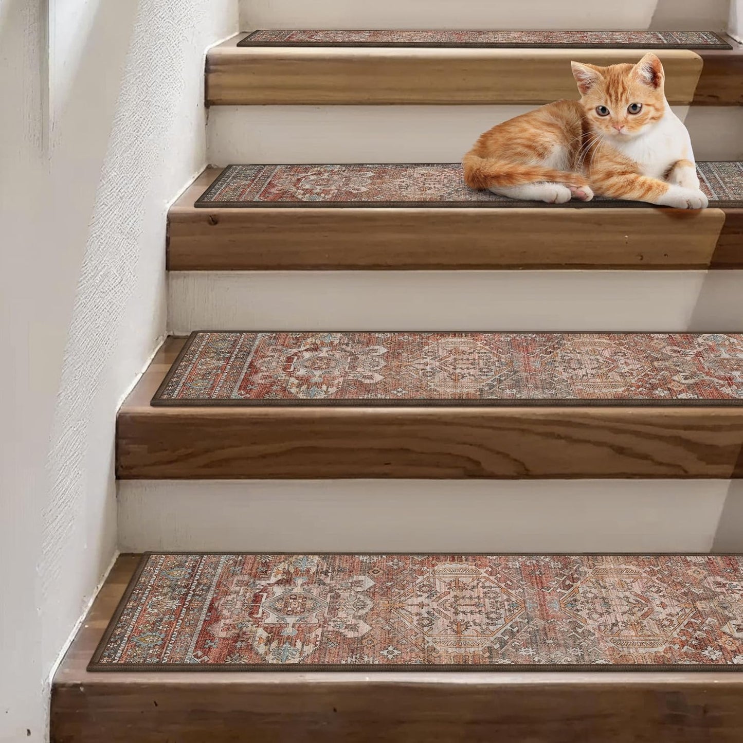 sarben Non Slip Stair Treads for Wooden Steps 15PCS - 8"x30" Indoor Safety Carpet, Edging Mats with TPE Adhesive Backing, Pet and Elderly Friendly Stair Rugs (Taupe) - Colors A