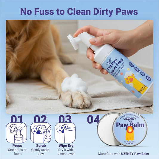 Paw Cleaner for Dogs and Cats, No-Rinse Puppy Paw Washer, Larger 7oz Dog Foaming Foot Cleanser with Scrubber Brush for Dirty Paws, Safe and Hypoallergenic, Dog Essential and Grooming Supplies