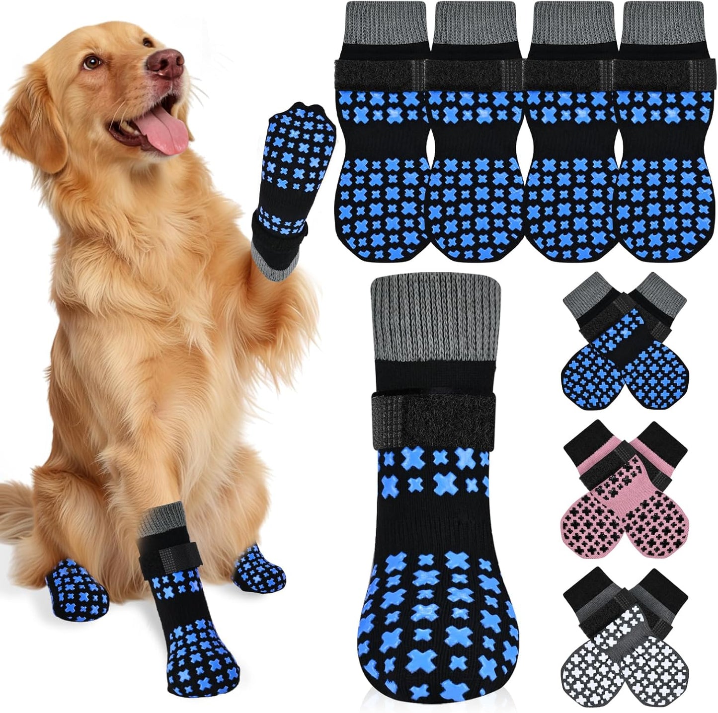 Non-Slip Dog Socks for Hardwood Floors Anti Slip Double-Sided Grippy Socks for Senior Dogs to Prevent Licking Paws, Scratching & Hot Pavement Premium Dog Paw Protector with Grippers Black L