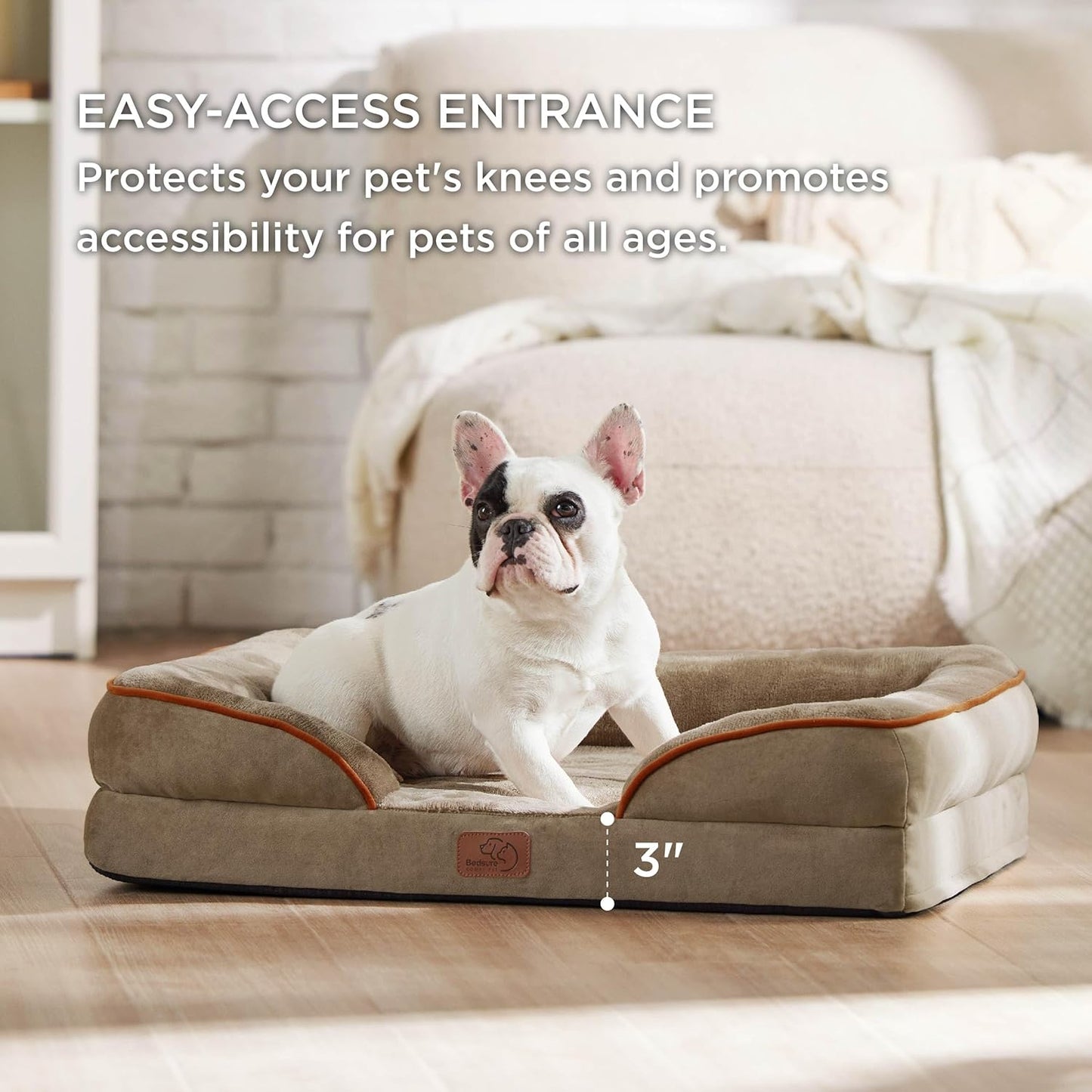 Bedsure Orthopedic Dog Bed Medium Size Dogs - Washable Small Medium Dog Cat Bed Waterproof, Comfort Cats Couch Sofa with Washable Removable Cover, Pets Bed with Nonskid Bottom, Grey, 28"