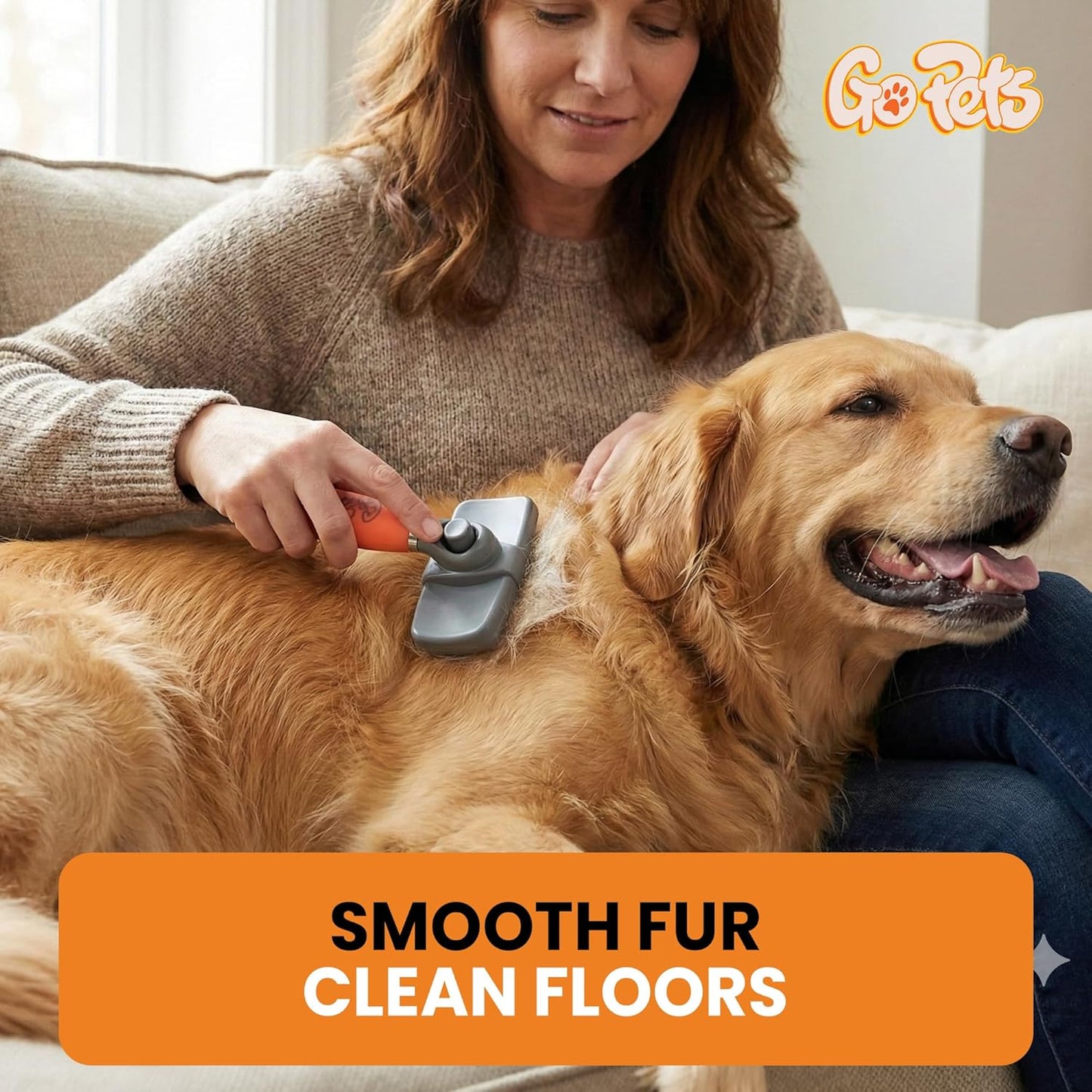 GoPets Self-Cleaning Slicker Brush for Dogs & Cats, Deshedding & Dematting Comb with Retractable Bristles, Undercoat Tool for Long Haired Dogs, Non-Slip Handle, Detangler for Mats & Shedding Fur