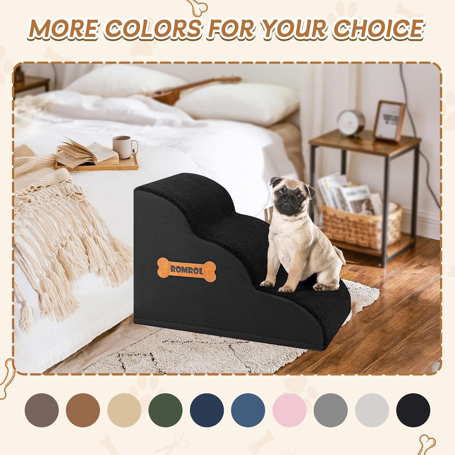 Romrol Dog Stairs Ramp for High Beds Couches, High Density Foam Pet Steps with Durable Non-Slip Waterproof Fabric Cover, Dog Stairs for Small Dogs or Cats or Pets, 5-Step, 22 Inch, Grey
