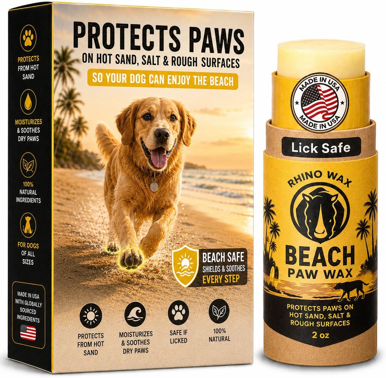 Rhino Wax - Dog Paw Protector for Hot Pavement - Use Street Wax Before Taking Dogs on Asphalt - Balm Protects from Warm Surfaces Rocks Road Debris - Great for Dogs who Hate Dog Shoes for Hot Pavement