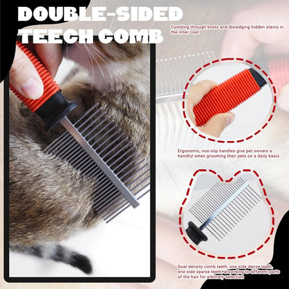 3-Pack Long-Tooth Pet Brush Set - Dog Rake Brush & Steel Shedding Comb & Double-Sided Teech Comb for Double Coat Large Dogs, Horses