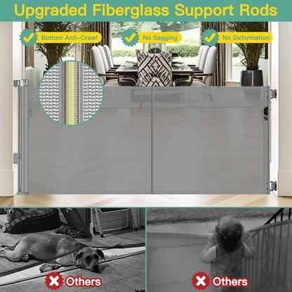 96 Inch Wide Reinforced Retractable Baby Gate with Support Rods, Extra Long Dog Gate Retractable Gate Outdoor Gates for Decks, Prevent Crawling Under Extra Long Baby Gates for Large Openings, Black