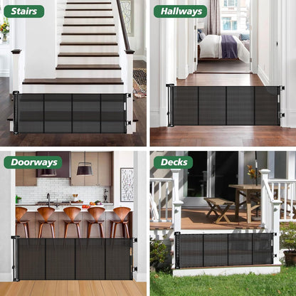 24" Tall X 120" Extra Wide Retractable Baby Gates, Short Dog Gates to Step Over, Reinforced Long Mesh Pet Gate with Support Rods, Small Puppy Gates for The House, Grey