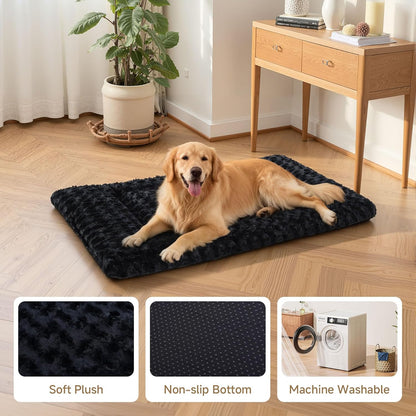 Washable Dog Bed Mat Ultra Soft Dog Crate Pad Comfy Fluffy Pet Kennel Beds Sleeping Mattress for Large Jumbo Medium Small Dogs, 36 x 23 Inch, Gray