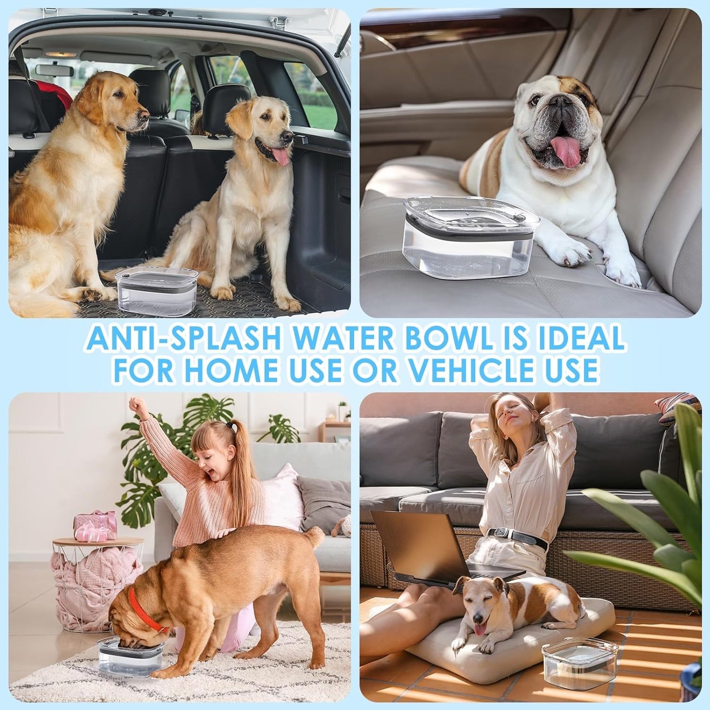 AONKEY 3L Dog Water Bowl No Spill, 101oz Large Spill Proof Dog Bowl Reduce Refill, Anti Splash No Mess Dispenser Dripless Slow Drinking Water Bowl for Sloppy Messy Drinkers (Gray)