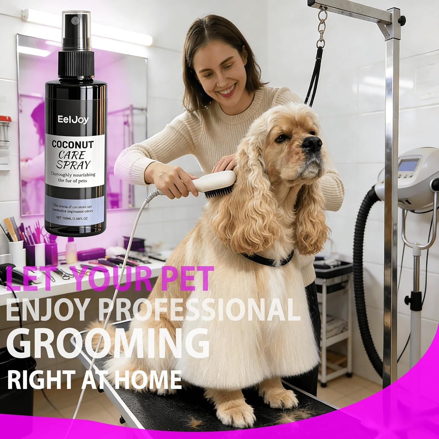 Coconut Care Spray for Pets, Nourishing Fur Oil with Comb, Moisturizing & Detangling Spray for Dogs & Cats, Natural Coconut Oil for Dry Skin & Shiny Coat, 100ml/3.38 fl oz
