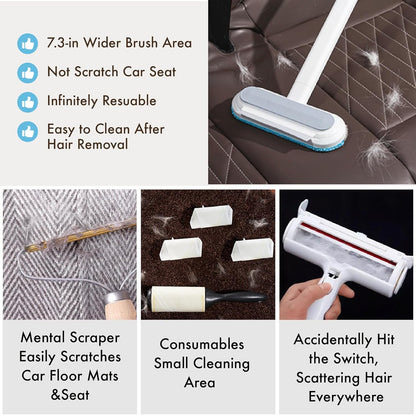 Dog Hair Remover for Car, Complete 3 in 1 Pet Hair Detailer Brush - Auto Detailing Tool for Car and Home Removes Hair from Car Seats, Carpets, and Couches, Reusable Fur Cleaning Solution