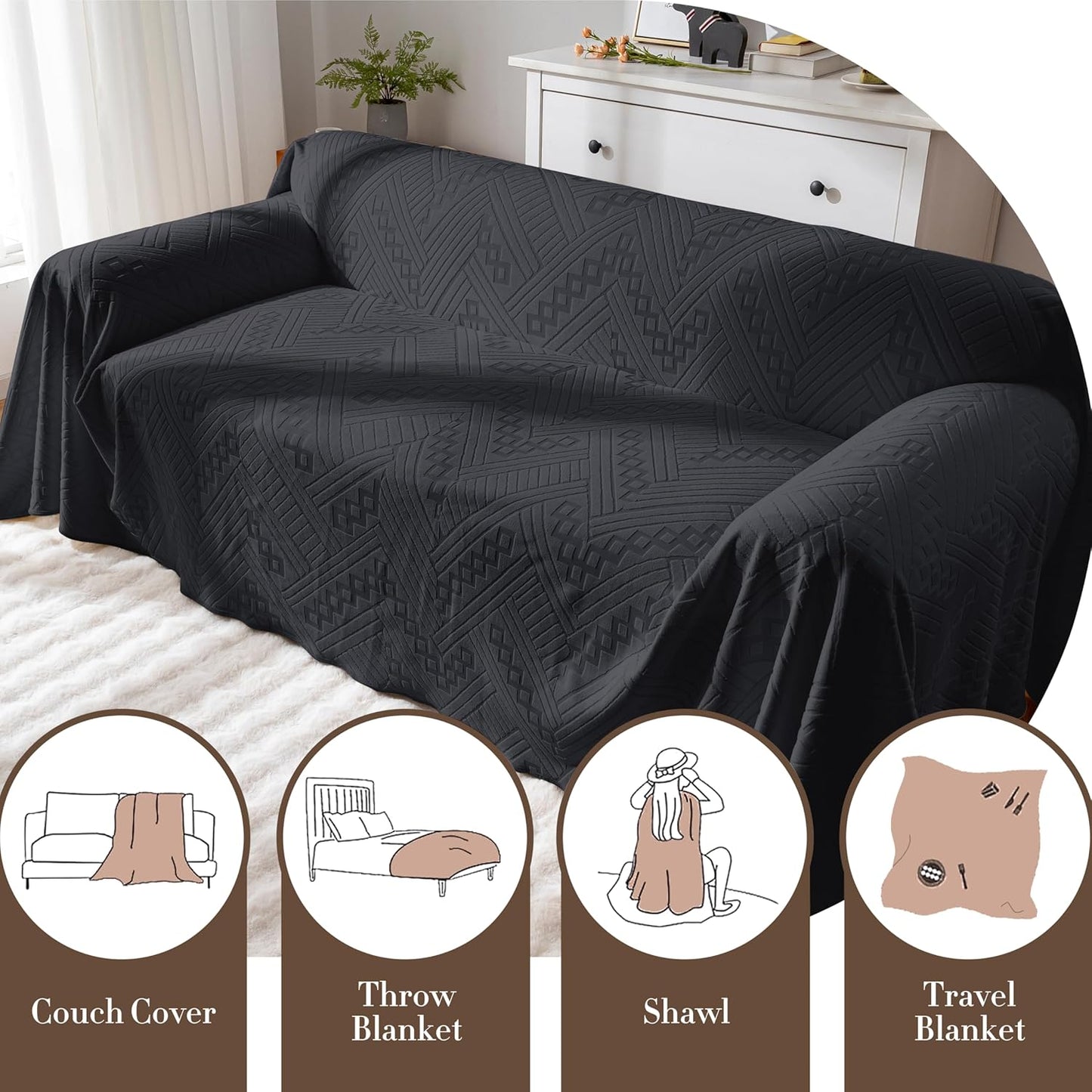 Waterproof Couch Cover, Reversible, Pet-Friendly, Washable and Anti-Slip Couch Covers for Sofa Protection with 3 Cushions, Sofa Slipcovers for Dogs and Cats (71×118in/Brown)