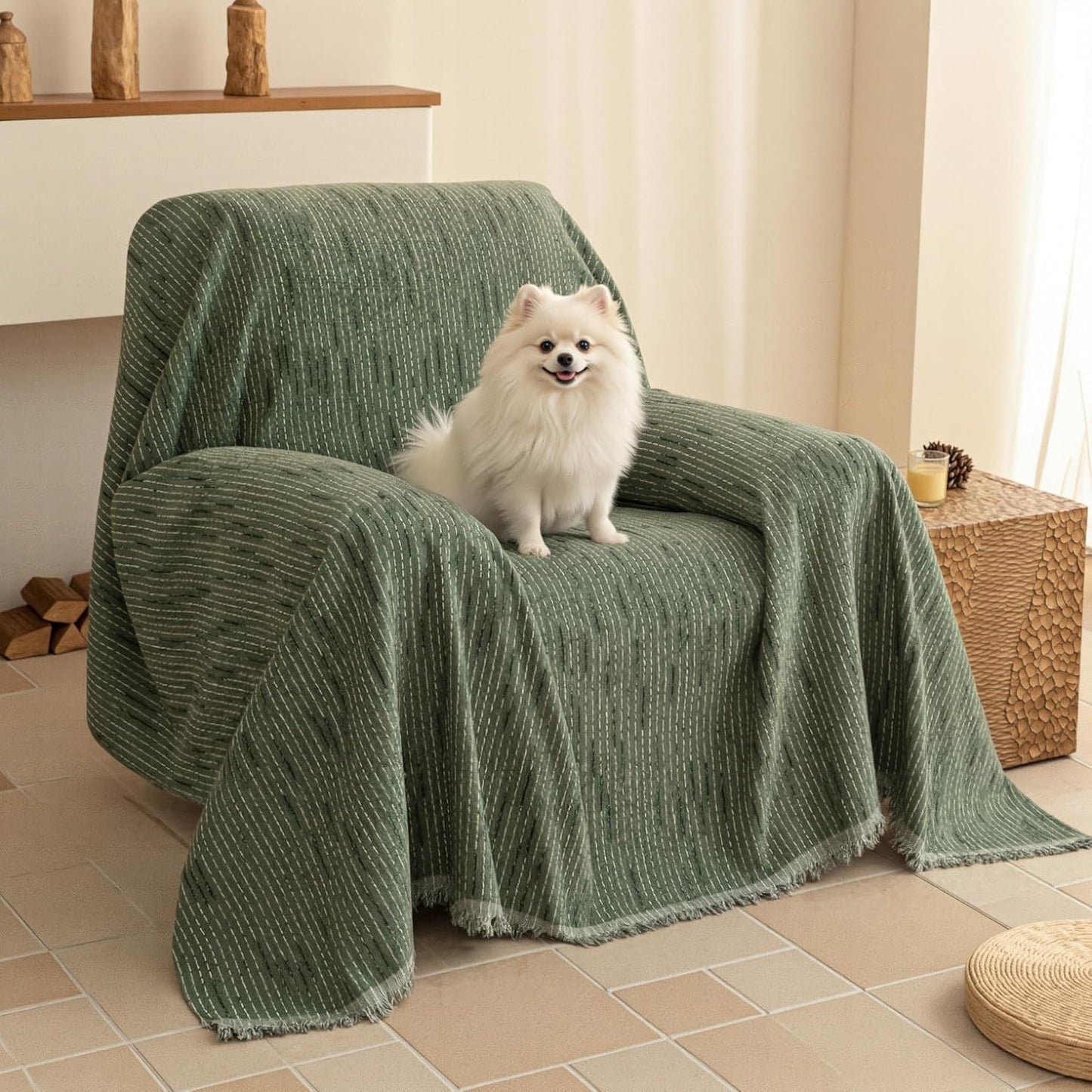 MYSKY HOME Couch Cover for Dogs, Washable Couch Covers, Non Slip Sofa Cover, Couch Cover 2 Cushion Sofa Dogs Furniture Protector with Tassels, Chenille Sofa Slipcover for Pets, 71"x118", Dark Grey