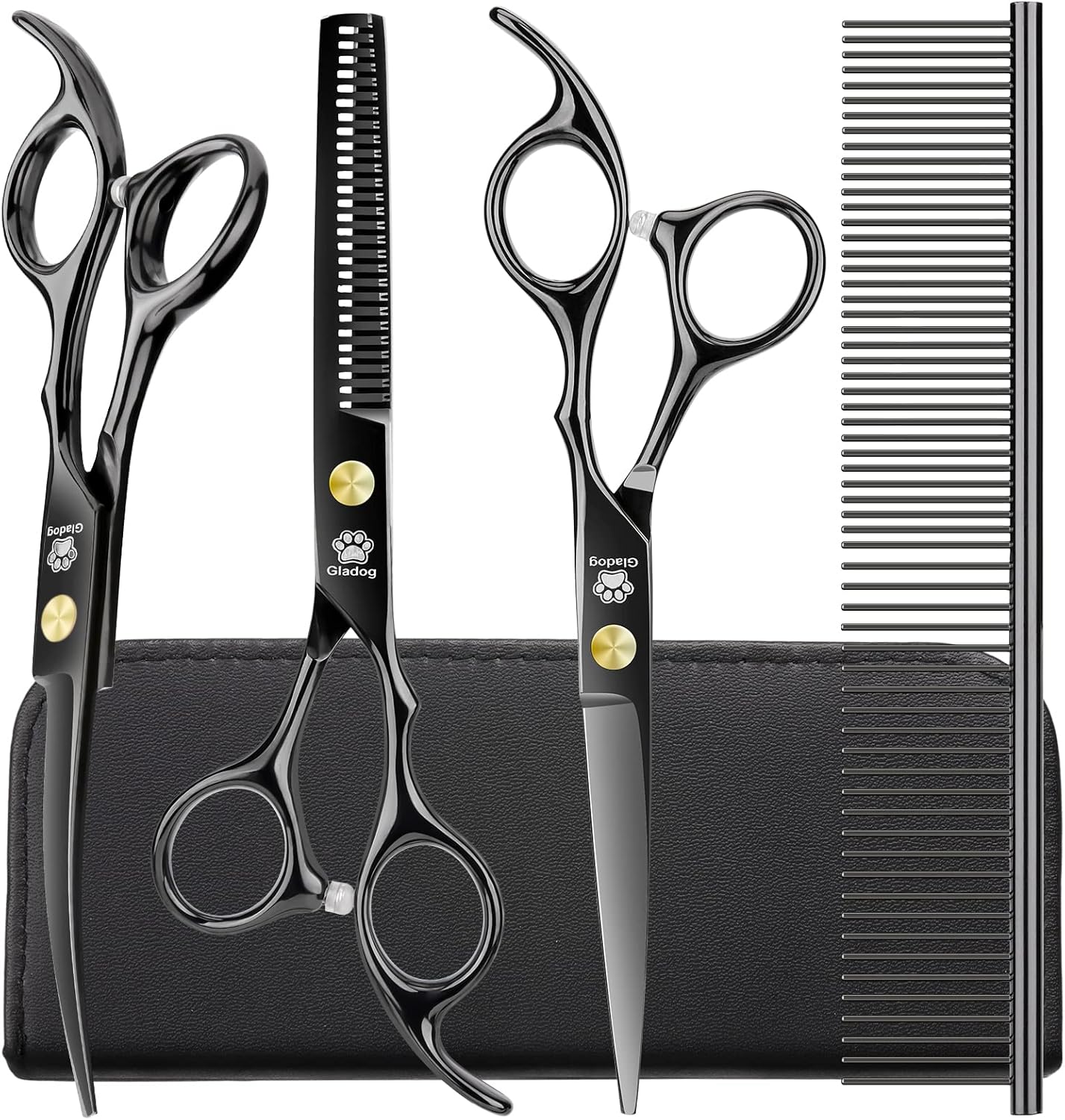 GLADOG Professional 5 in 1 Dog Grooming Scissors Set with Safety Round Tips, Sharp and Heavy-duty Pet Grooming Shears for Cats