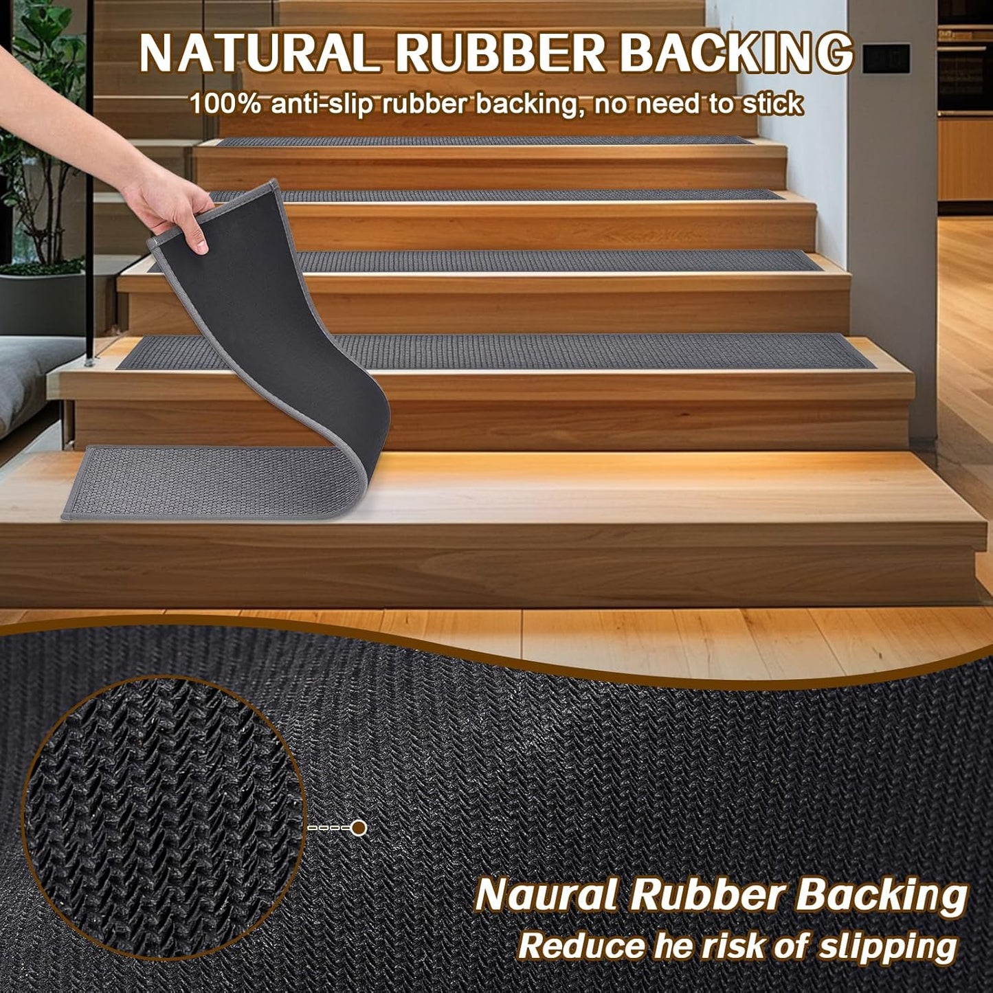 Stair Treads Non Slip, Rubber Backing Stair Treads for Wooden Steps, 15 PCS Thicken Linen Carpet Stair Runners Indoor for Kids Elders and Pets, No Residue Stair Carpet Treads, 8"x30", Beige