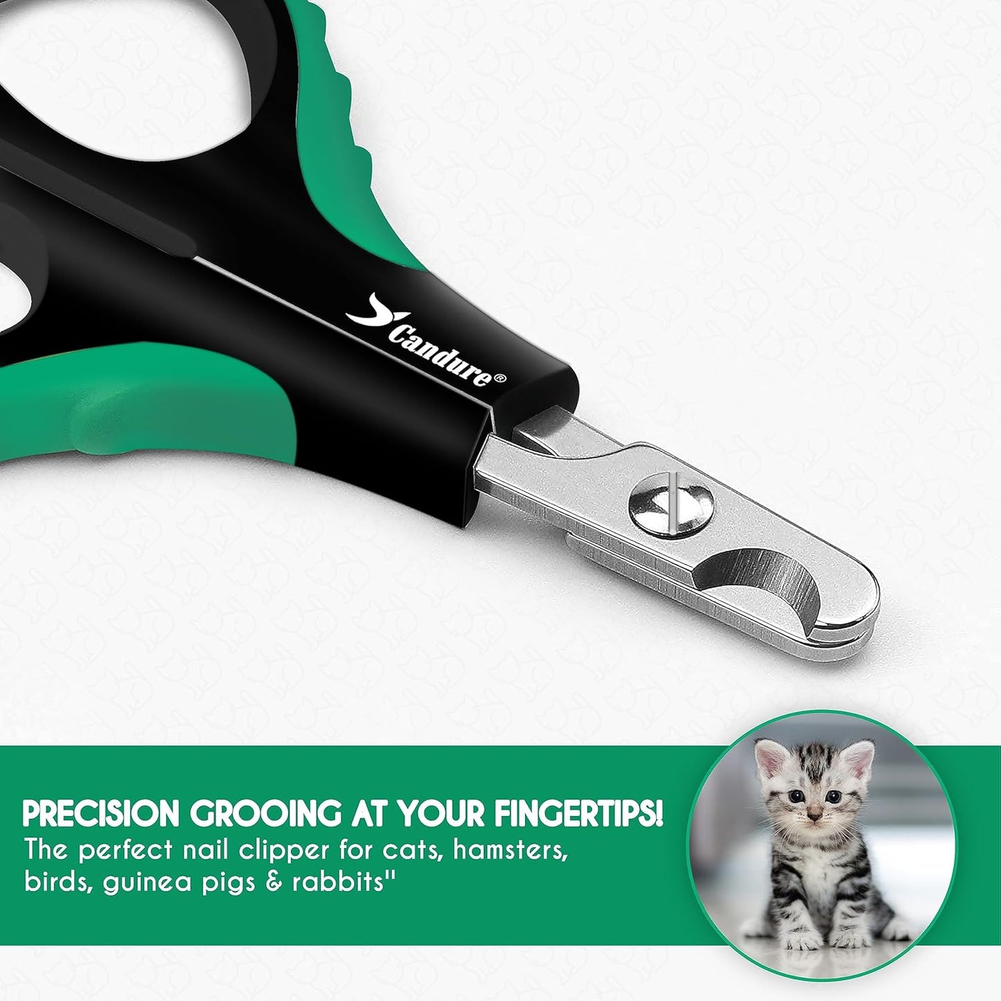Candure Dog Nail Clippers Professional Pet Nail Clipper Suitable for Cats, Rabbits and Guinea Pigs - Safety Lock/Protective Guard to Avoid Over Cutting (Green, Medium to Small)