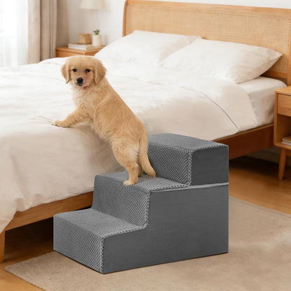 NEWBULIG 3-Step Dog Stairs, 15.7" H Dog Steps for Sofa and Chair, Non-Slip Sturdy Pet Steps for Small Dogs and Cats, Pet Ramp for High Bed Indoor(Grey)