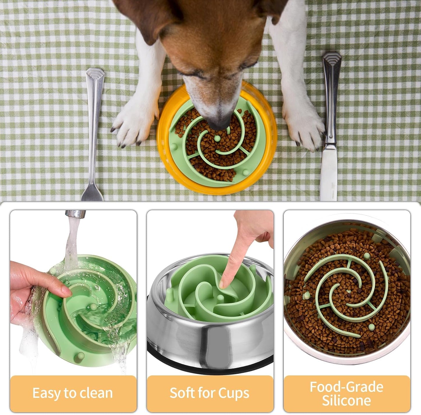 Slow Feeder Dog Bowls Insert, Bestalk Soft Silicone Slow Eating Feeder Insert with Suction Cups for Small, Medium and Large Dogs, Fit into Basic and Elevated Dog Bowls, Dark Blue