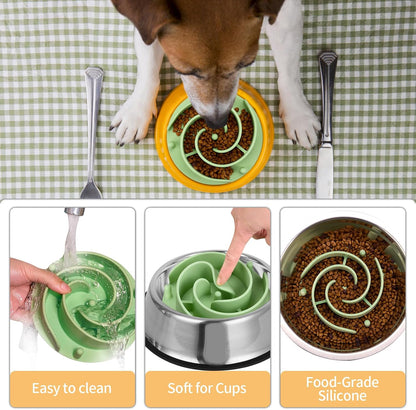 Slow Feeder Dog Bowls Insert, Bestalk Soft Silicone Slow Eating Feeder Insert with Suction Cups for Small, Medium and Large Dogs, Fit into Basic and Elevated Dog Bowls, Dark Blue