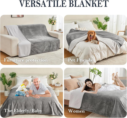 Waterproof Blanket 60"x80" for Adults, Reversible Waterproof Bed Cover for Dogs Cats Pets, Soft Leakproof Blanket for Bed Couch Sofa Furniture Protector, Dusty Pink/Off White