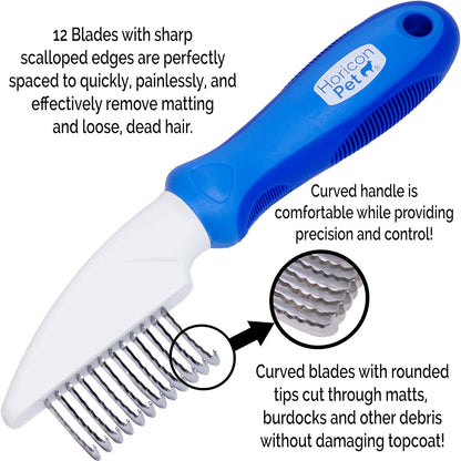 Detangling Dog Comb with Long & Short Stainless Steel Metal Teeth - Dogs, Cats & Small Animals for Removing Matted Fur, Knots & Tangles