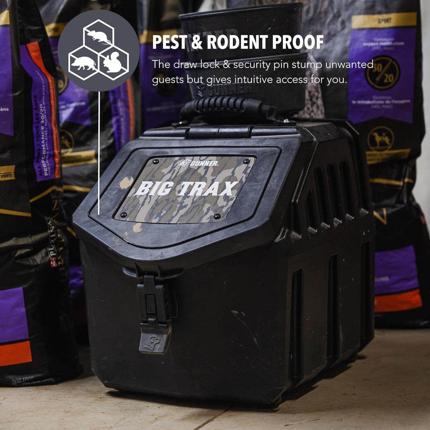 GUNNER 50 lbs Dog Food Storage Container - Waterproof & Airtight Pet Food Bin - Multi-Purpose Container for Dry Food, Corn, Chicken Feed, Treats, Bird Seed, & More - Gunmetal