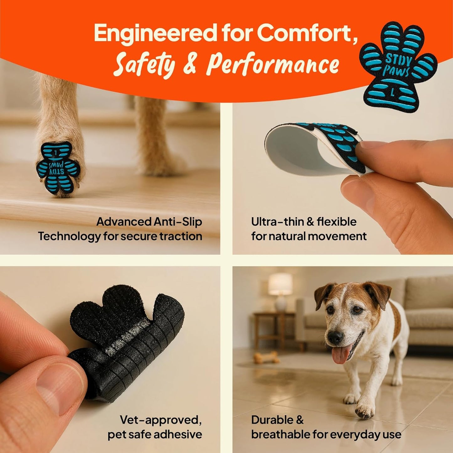 Anti-Slip Paw Stickers for Dogs Feet - Non-Slip Paw Pads for Traction on Hardwood & Tile Floors - Breathable Adhesive Friction Foot Grips for Senior & Injured Dogs – 24 Pads (Size M)