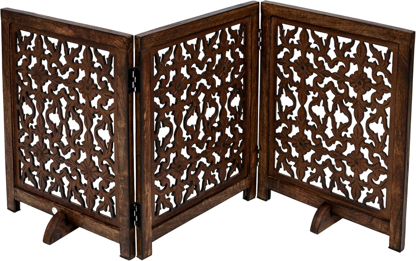 Freestanding Pet Gate for Dogs, Foldable Wooden Dog Gate for House, Indoor Dog Gate for Stair, Doorway, House Design Gates for Dogs Indoor, 72 Inch Wide, (18" x4 Panels 72 inch), Burnt Finish