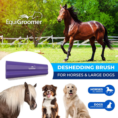 EquiGroomer 8-Inch Deshedding Brush for Horses and Large Shedding Dogs 50 lbs and Up (Golden Retriever, German Shepherd, Husky), Undercoat Grooming Tool, Removes Loose Hair and Fur, Blue