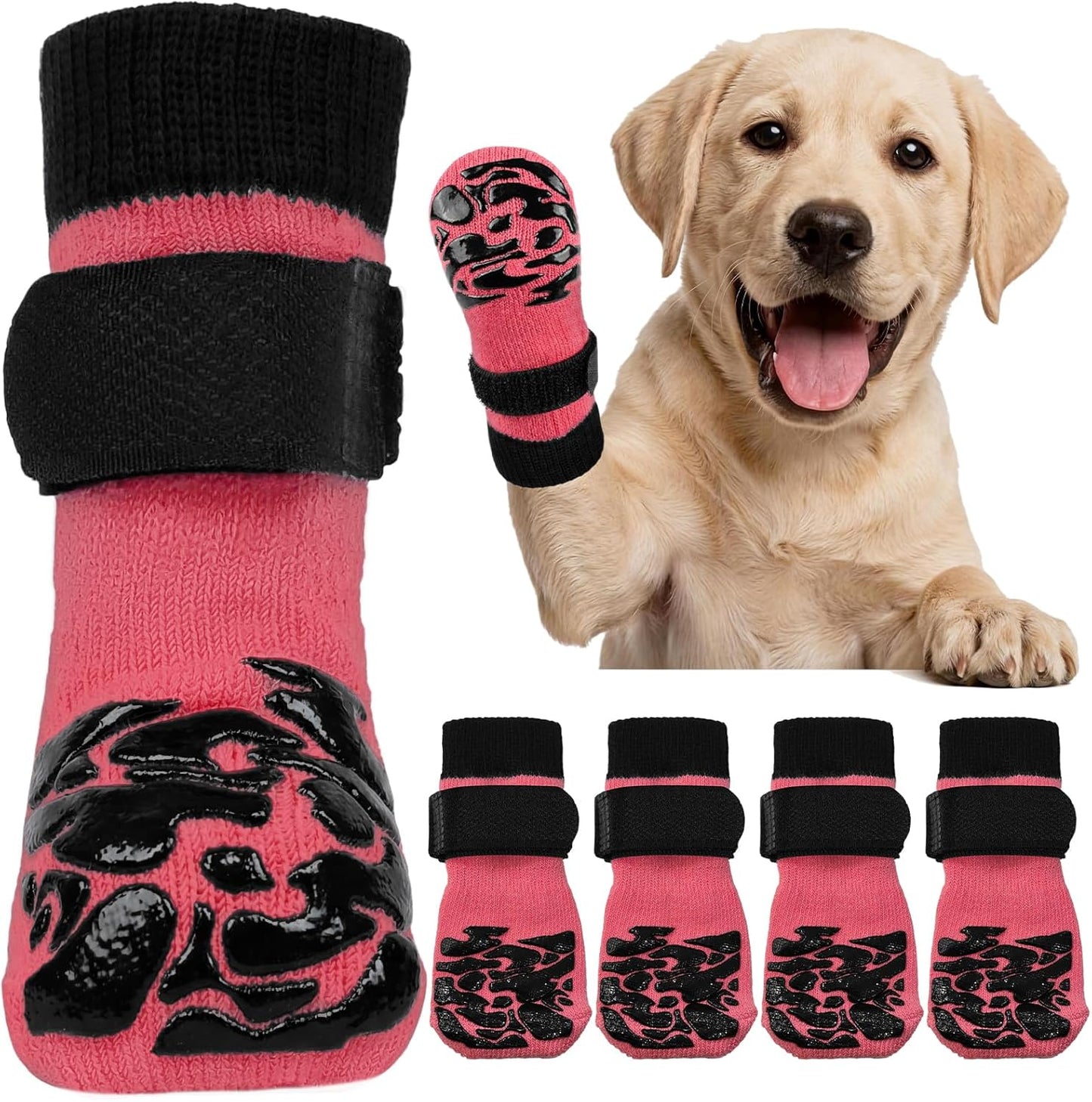 Kuoser Non-Slip Dog Socks, 2 Pairs Socks to Prevent Licking Paws, Paw Protectors for Hot Pavement, Hardwood Floors, Traction Control for Small, Medium, Large Dogs
