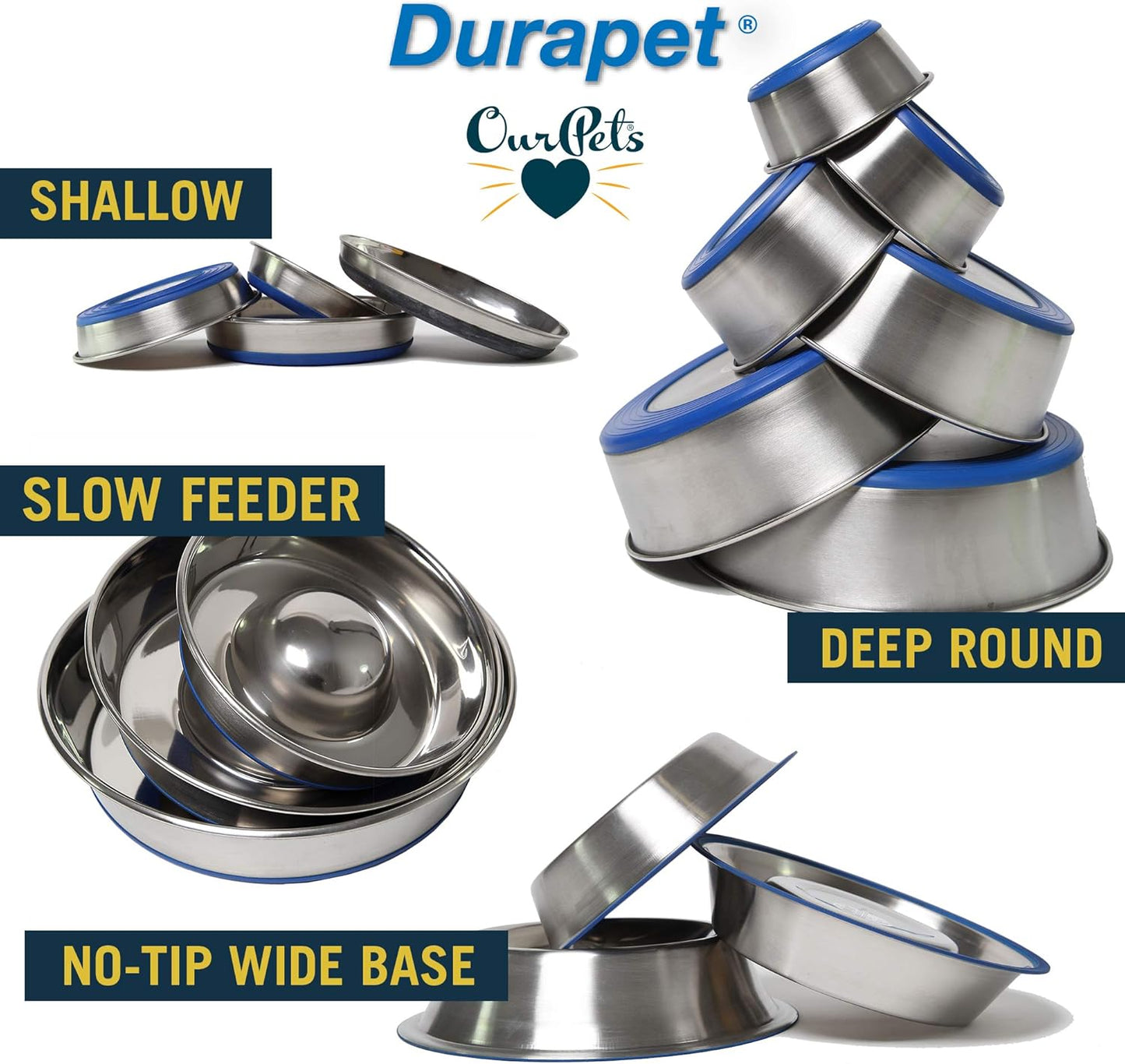 OurPet's DuraPet Slow Feed Premium Stainless Steel Dog Bowl, Silver (2040010301)