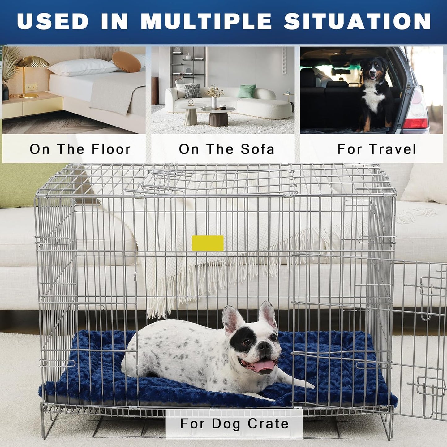 Washable Dog Bed Mat Ultra Soft Dog Crate Pad Comfy Fluffy Pet Kennel Beds Sleeping Mattress for Large Jumbo Medium Small Dogs, 36 x 23 Inch, Gray
