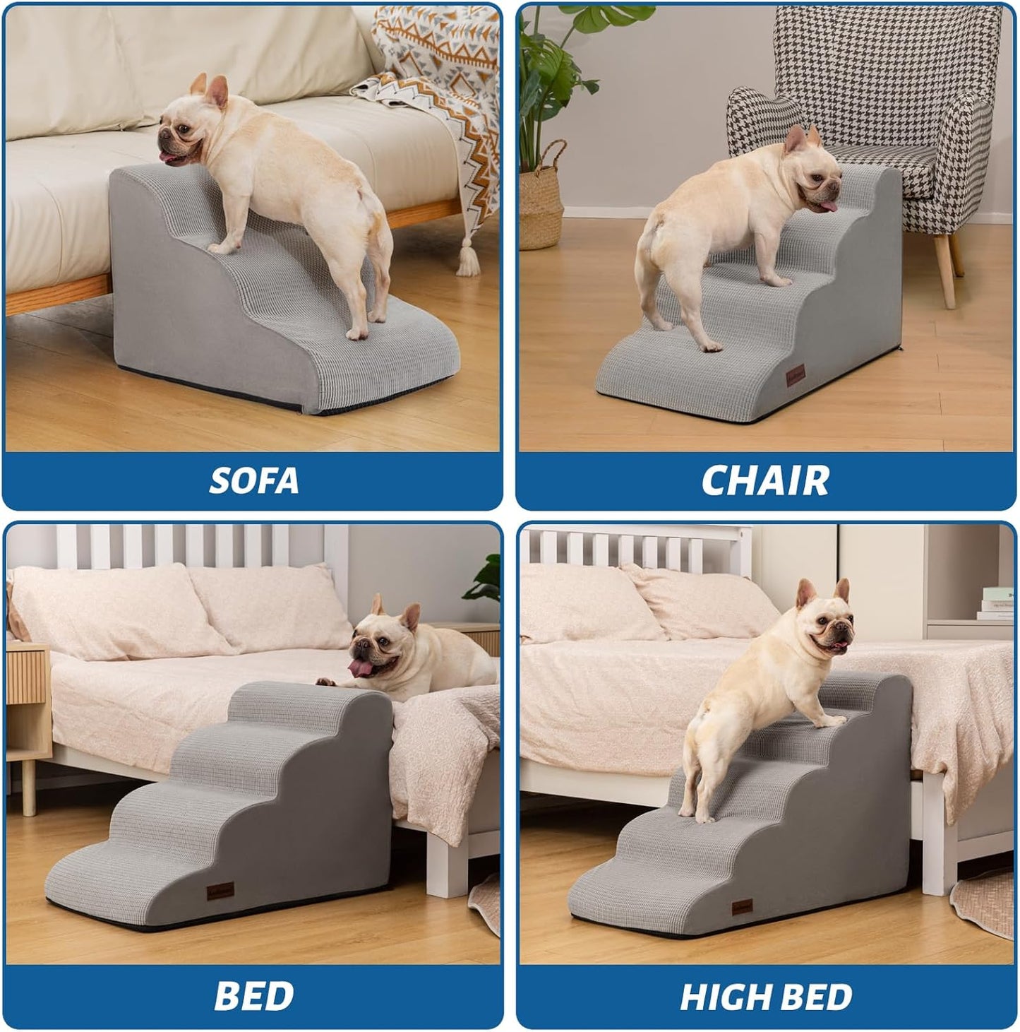 Aodisman 3-Step Dog Ramp and Stairs for Sofa and Chair - Non-Slip Sturdy Pet Steps for Small Dogs and Cats,15.7" H,Grey