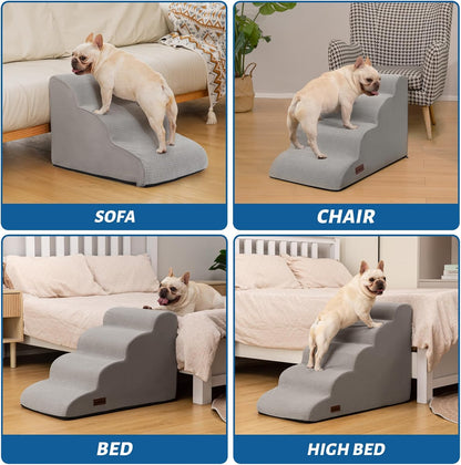 Aodisman 3-Step Dog Ramp and Stairs for Sofa and Chair - Non-Slip Sturdy Pet Steps for Small Dogs and Cats,15.7" H,Grey