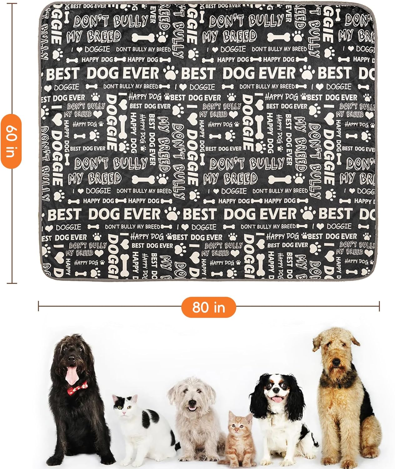 Waterproof Dog Blankets Pet Blanket 50"x60", Soft Fluffy Sofa Car Bed Protector, Reversible Sherpa Fleece Dog Blanket for Large Dogs (Dark Grey-Paws)