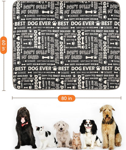 Waterproof Dog Blankets Pet Blanket 50"x60", Soft Fluffy Sofa Car Bed Protector, Reversible Sherpa Fleece Dog Blanket for Large Dogs (Dark Grey-Paws)