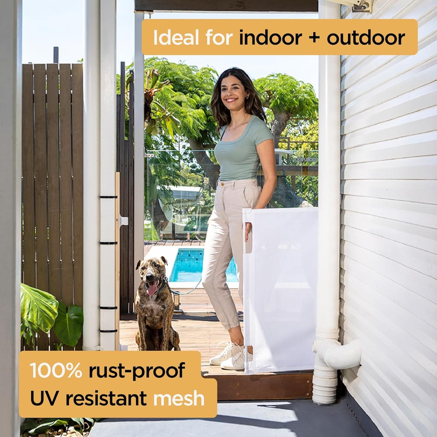 Hakuna Pets Indoor/Outdoor Paw Proof Retractable Dog Gate, 36.6" Tall Extends to 71" Wide, Black