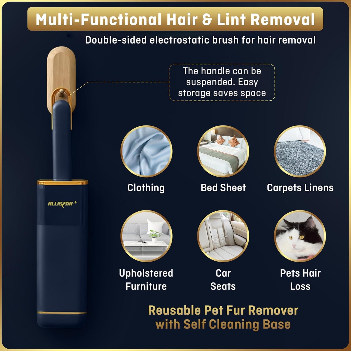 Pet Hair Remover, Lint Remover, Lint Brush for Clothes, Furniture, Carpets, Car Seats. Cat Hair Remover. Dog Hair Remover Laundry. Double-Sided. Reusable. Self-Cleaning Base. ALLISTAR (Forest Green)