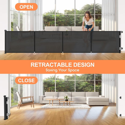 Upgrade 120 inch Retractable Baby Gates, EZIGO Extra Wide Baby Gate for Large Opening Extra Long Mesh Gate for Kids or Pet Dog Gate Child Safety Gate for Stairs Hallways Doorway Indoor Outdoor, Gray