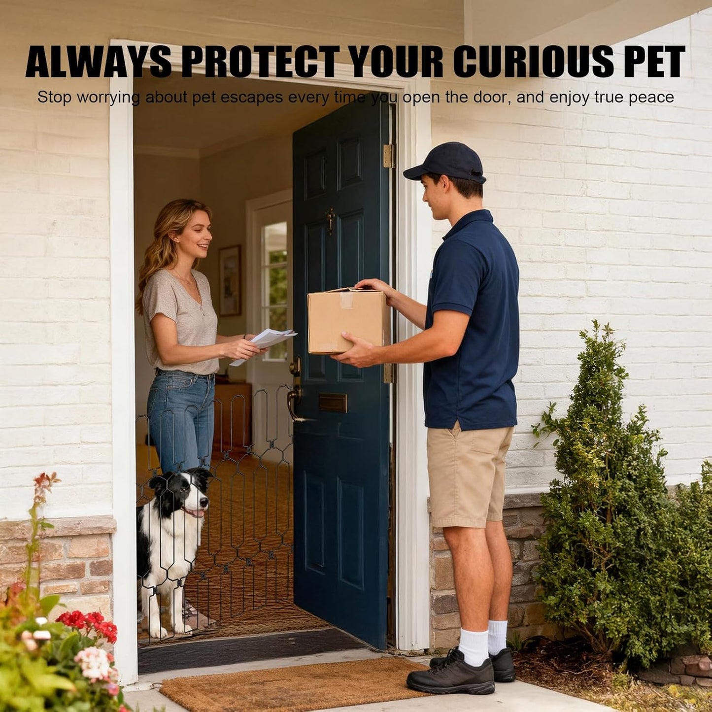 Retractable Dog Gate for Front Door, 30.7" W x 30.7" H Safety Metal Pet Gate for Dogs When Opening, Easy Install Front Entry Dog Door Barrier