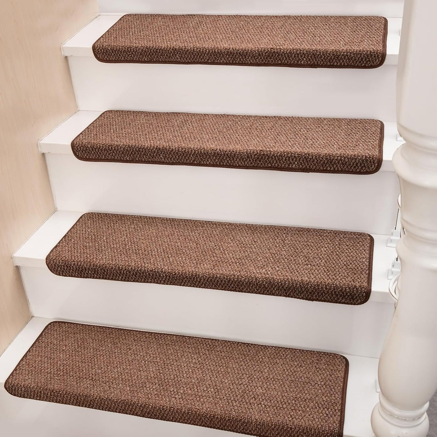 Bullnose Carpet Faux Sisal Stair Treads | Set of 14 | Stair Treads for Wooden Steps Indoor Anti Slip Braided Staircase Protector Pet Friendly Rugs Covers 9.44" X 29.5"x 1.9",Golden