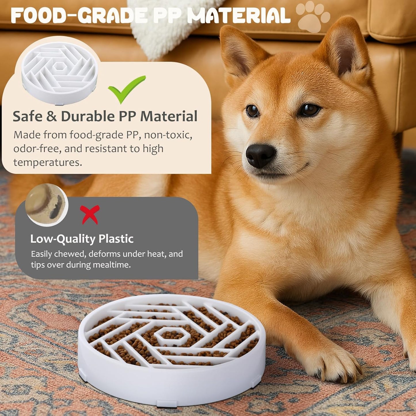 WHIPPY Slow Feeder Dog Bowl, Puzzle Maze Design to Slow Down Eating, 3-Cup Capacity, Anti-Gulping Food Bowl for Medium & Large Dogs,Black