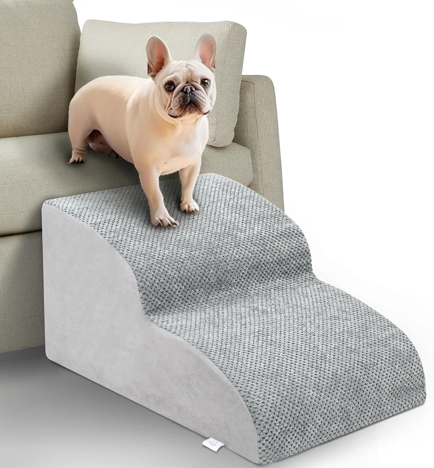 Dog Stairs for Small Dogs - High Density Foam Dog Ramp, Extra Wide Pet Steps with Non-Slip Bottom for High Beds, Couche and Sofa, Best for Pet Injured, Older Dogs Cats (Grey, 4 Steps)