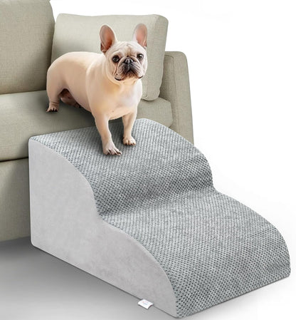 Dog Stairs for Small Dogs - High Density Foam Dog Ramp, Extra Wide Pet Steps with Non-Slip Bottom for High Beds, Couche and Sofa, Best for Pet Injured, Older Dogs Cats (Grey, 4 Steps)