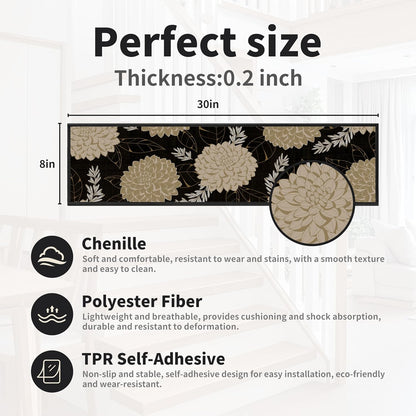 Non-Slip Stair Treads for Wooden Steps 15pcs,8"x30" Stair Carpet Treads for Indoor Use,Peel and Stick Stair Runners,Washable Reusable Adhesive Backing,Pet-Friendly Stair Capet for Kids,Elders,Dogs