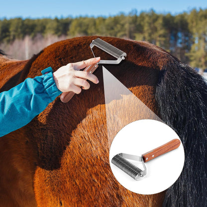 Abbylike Livestock Shedding Comb Grooming Dematting Brush Shedding Undercoat Rake for Cattle Horse Goat Cow Pets with 27 Stainless Steel Blades and Wood Handle