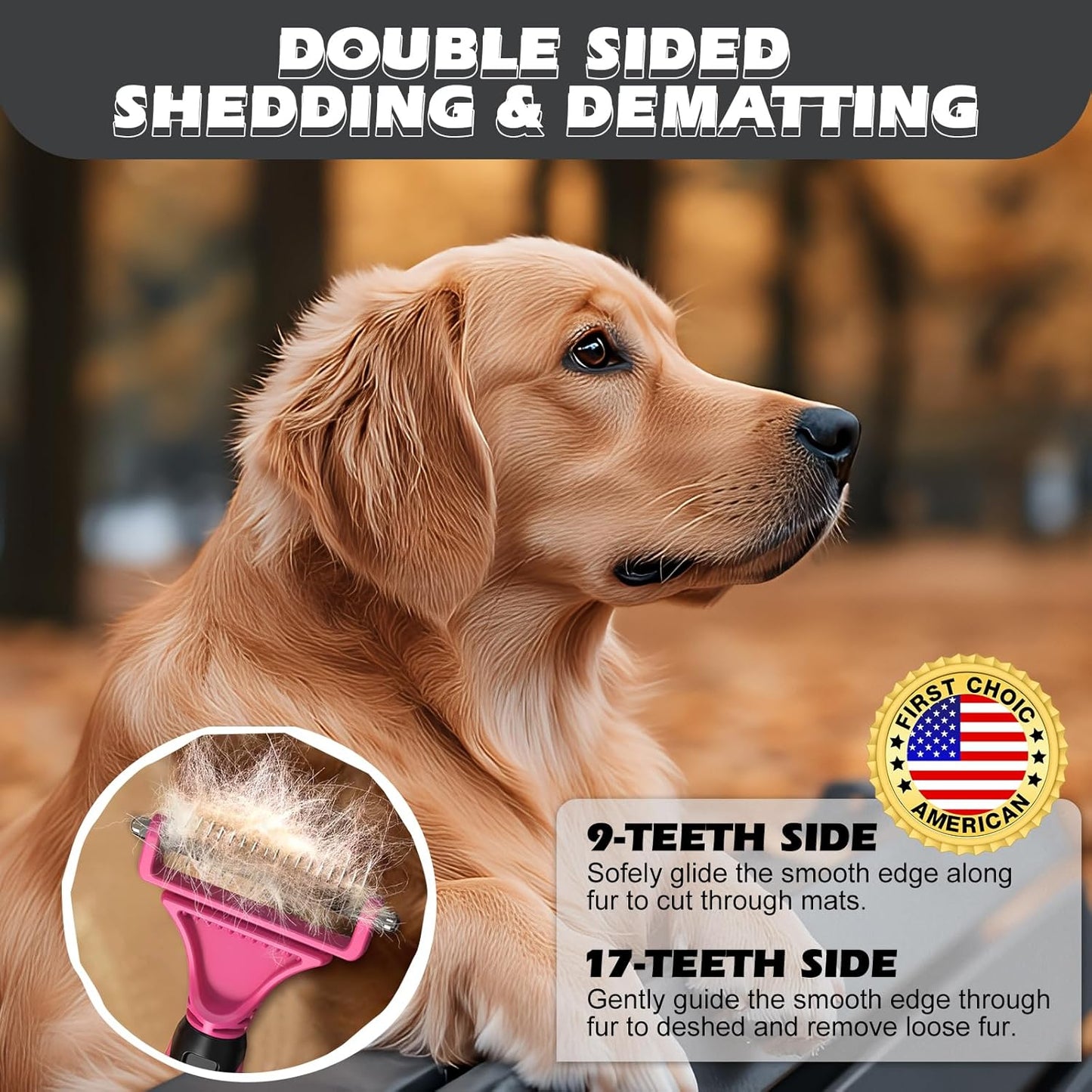 3PCS Pet Grooming Rake & Metal Comb & Flea Comb for Cats and Dogs, Double-Sided Dematting Tool, Extra-Wide Deshedding Dog Brush for Long Hair to Effectively Remove Tangles, Knots and Mats (Blue)