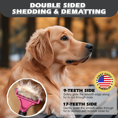 3PCS Pet Grooming Rake & Metal Comb & Flea Comb for Cats and Dogs, Double-Sided Dematting Tool, Extra-Wide Deshedding Dog Brush for Long Hair to Effectively Remove Tangles, Knots and Mats (Blue)