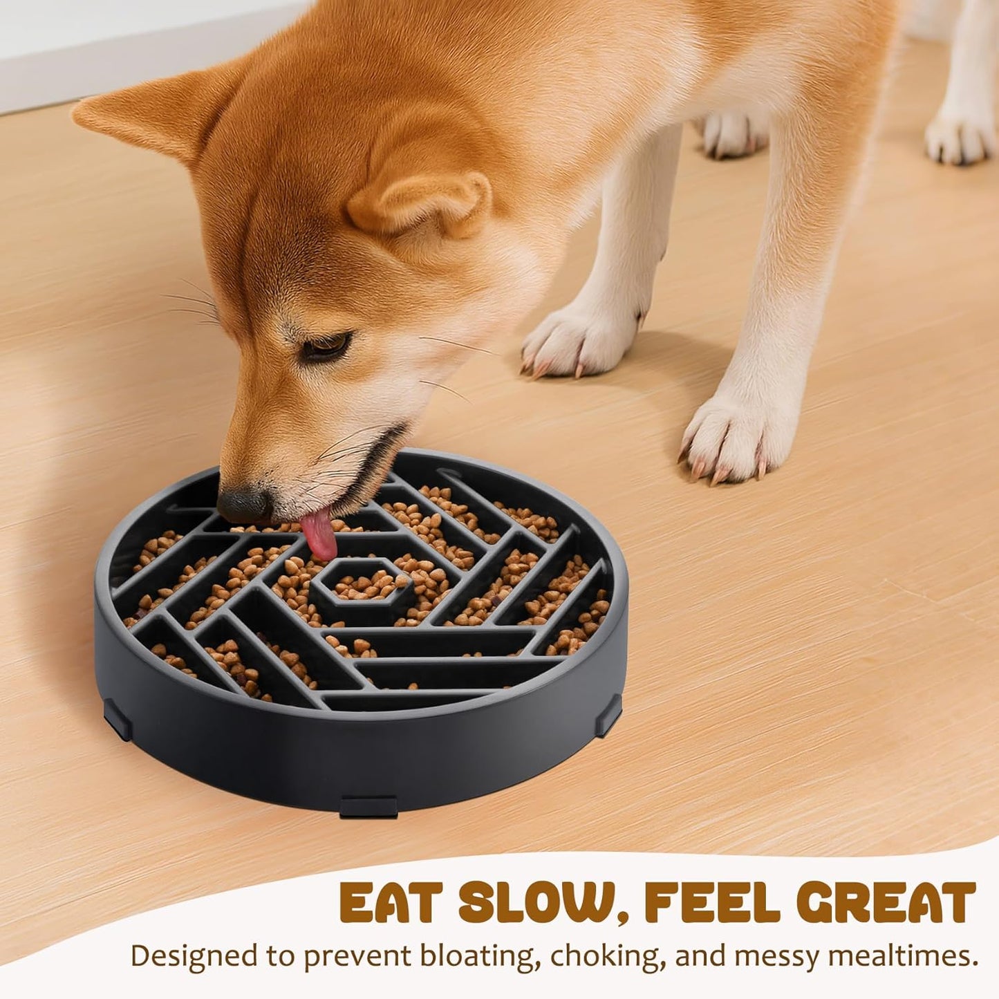 WHIPPY Slow Feeder Dog Bowl, Puzzle Maze Design to Slow Down Eating, 3-Cup Capacity, Anti-Gulping Food Bowl for Medium & Large Dogs,Black